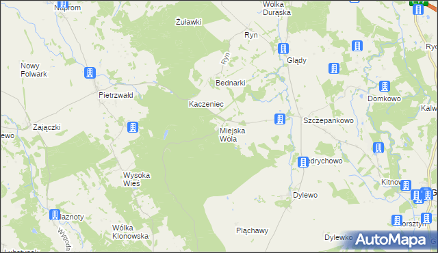 mapa Miejska Wola gmina Ostróda, Miejska Wola gmina Ostróda na mapie Targeo