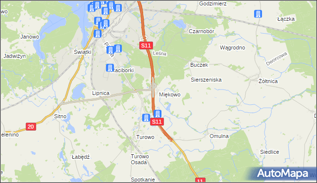 mapa Miękowo gmina Szczecinek, Miękowo gmina Szczecinek na mapie Targeo