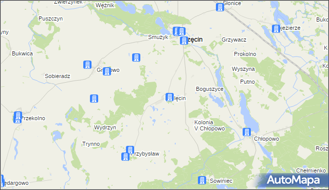 mapa Mielęcin gmina Krzęcin, Mielęcin gmina Krzęcin na mapie Targeo