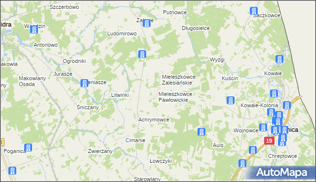 mapa Mieleszkowce Pawłowickie, Mieleszkowce Pawłowickie na mapie Targeo