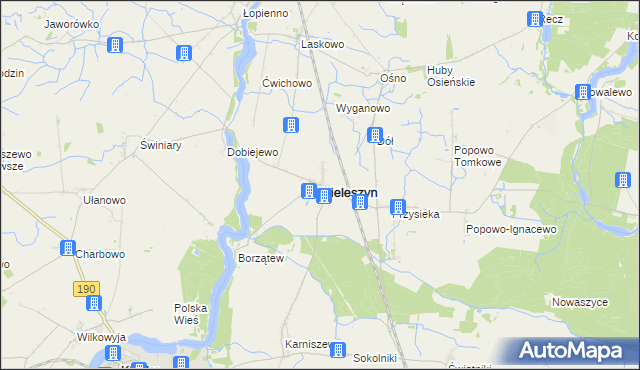 mapa Mieleszyn powiat gnieźnieński, Mieleszyn powiat gnieźnieński na mapie Targeo