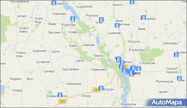 mapa Mielno gmina Chodecz, Mielno gmina Chodecz na mapie Targeo