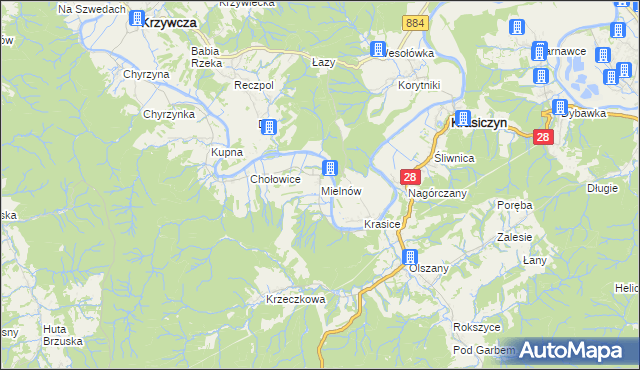 mapa Mielnów, Mielnów na mapie Targeo