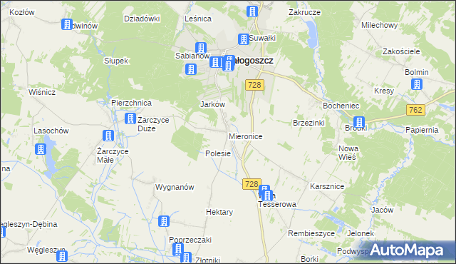 mapa Mieronice gmina Małogoszcz, Mieronice gmina Małogoszcz na mapie Targeo