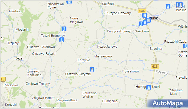 mapa Mierzanowo, Mierzanowo na mapie Targeo