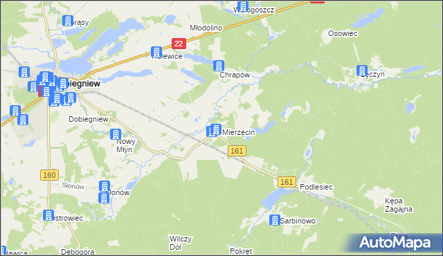 mapa Mierzęcin gmina Dobiegniew, Mierzęcin gmina Dobiegniew na mapie Targeo