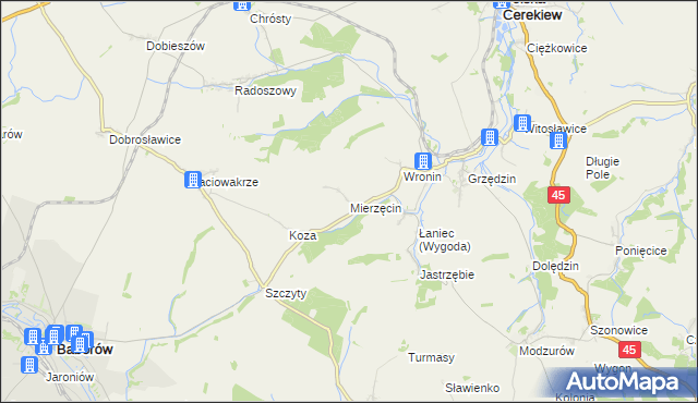 mapa Mierzęcin gmina Polska Cerekiew, Mierzęcin gmina Polska Cerekiew na mapie Targeo