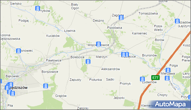 mapa Mierzyn gmina Sędziszów, Mierzyn gmina Sędziszów na mapie Targeo