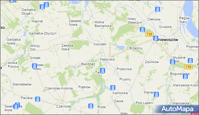 mapa Mieścisko gmina Gniewoszów, Mieścisko gmina Gniewoszów na mapie Targeo