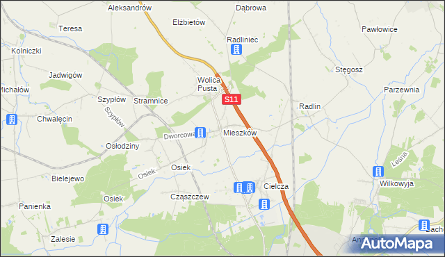 mapa Mieszków gmina Jarocin, Mieszków gmina Jarocin na mapie Targeo