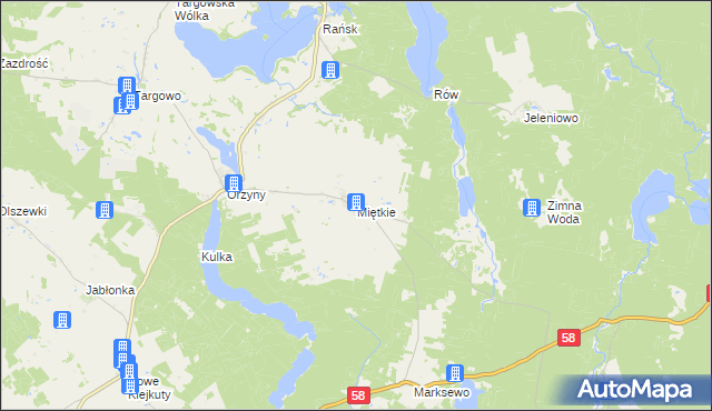 mapa Miętkie gmina Dźwierzuty, Miętkie gmina Dźwierzuty na mapie Targeo