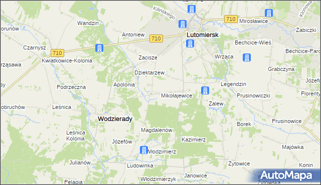 mapa Mikołajewice gmina Lutomiersk, Mikołajewice gmina Lutomiersk na mapie Targeo