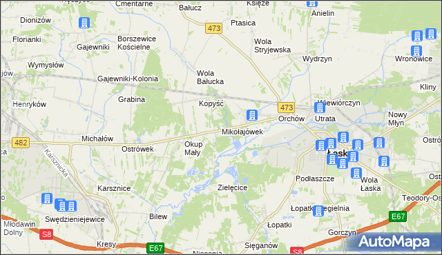 mapa Mikołajówek gmina Łask, Mikołajówek gmina Łask na mapie Targeo
