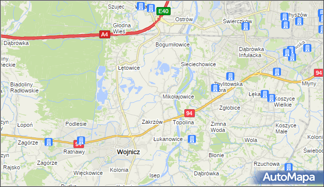 mapa Mikołajowice gmina Wierzchosławice, Mikołajowice gmina Wierzchosławice na mapie Targeo