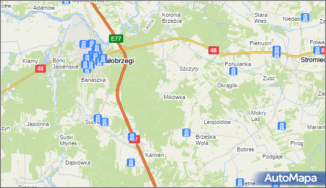 mapa Mikówka gmina Białobrzegi, Mikówka gmina Białobrzegi na mapie Targeo