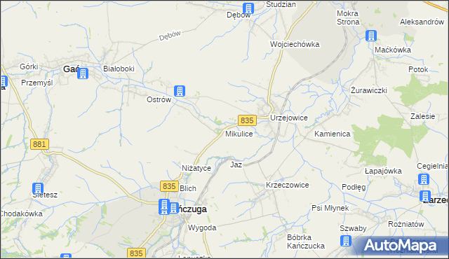 mapa Mikulice gmina Gać, Mikulice gmina Gać na mapie Targeo
