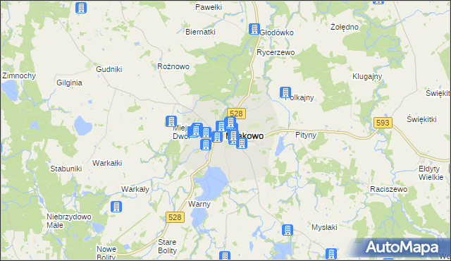 mapa Miłakowo, Miłakowo na mapie Targeo