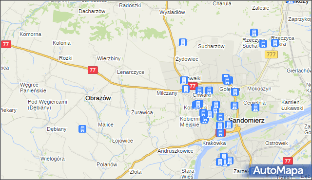 mapa Milczany gmina Samborzec, Milczany gmina Samborzec na mapie Targeo