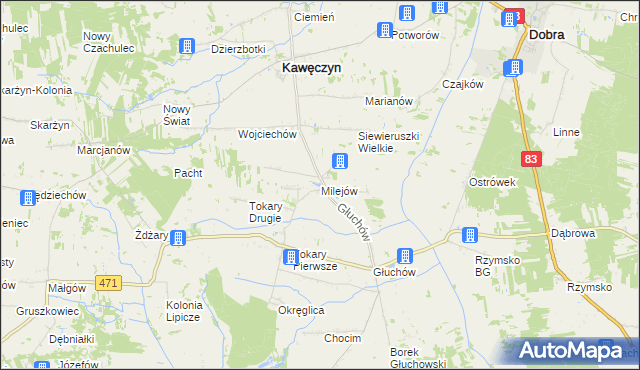 mapa Milejów gmina Kawęczyn, Milejów gmina Kawęczyn na mapie Targeo