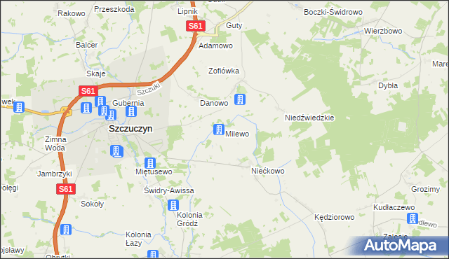 mapa Milewo gmina Szczuczyn, Milewo gmina Szczuczyn na mapie Targeo