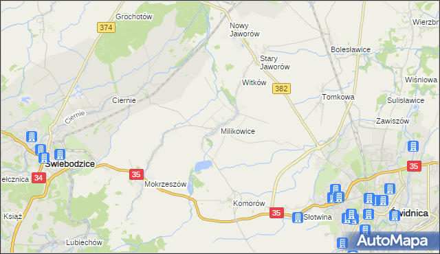 mapa Milikowice, Milikowice na mapie Targeo
