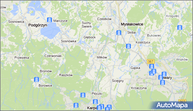 mapa Miłków gmina Podgórzyn, Miłków gmina Podgórzyn na mapie Targeo