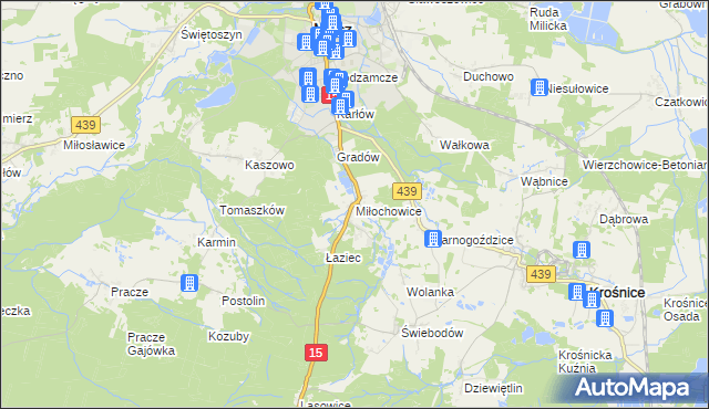 mapa Miłochowice, Miłochowice na mapie Targeo