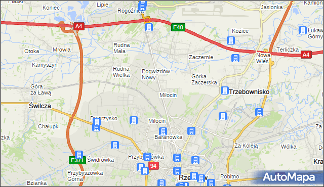 mapa Miłocin gmina Głogów Małopolski, Miłocin gmina Głogów Małopolski na mapie Targeo