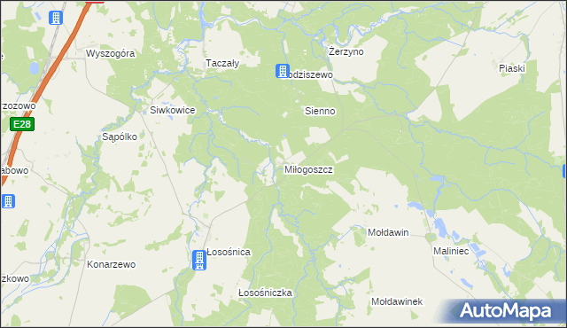 mapa Miłogoszcz gmina Resko, Miłogoszcz gmina Resko na mapie Targeo