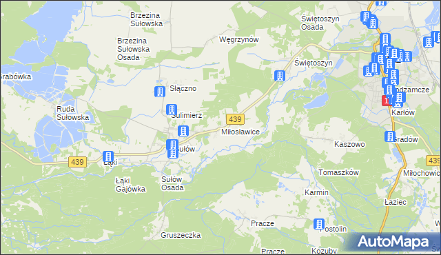 mapa Miłosławice gmina Milicz, Miłosławice gmina Milicz na mapie Targeo