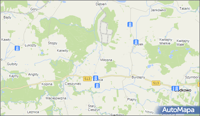 mapa Miłosna gmina Godkowo, Miłosna gmina Godkowo na mapie Targeo