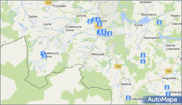 mapa Miłoszów, Miłoszów na mapie Targeo