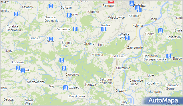 mapa Milówka gmina Wojnicz, Milówka gmina Wojnicz na mapie Targeo