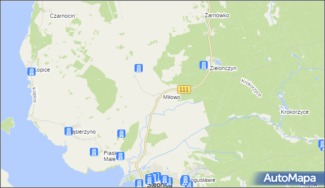 mapa Miłowo gmina Stepnica, Miłowo gmina Stepnica na mapie Targeo