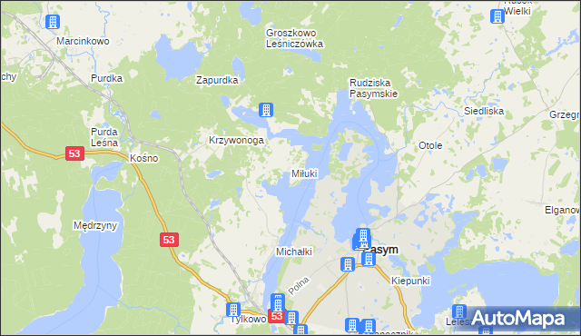 mapa Miłuki gmina Pasym, Miłuki gmina Pasym na mapie Targeo