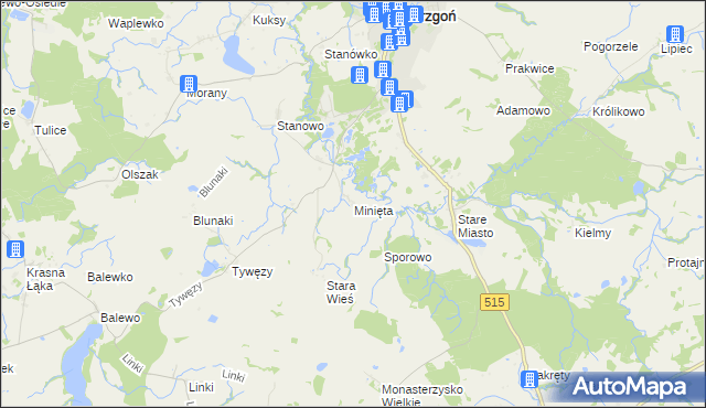 mapa Minięta, Minięta na mapie Targeo