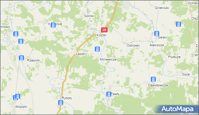 mapa Miniewicze, Miniewicze na mapie Targeo