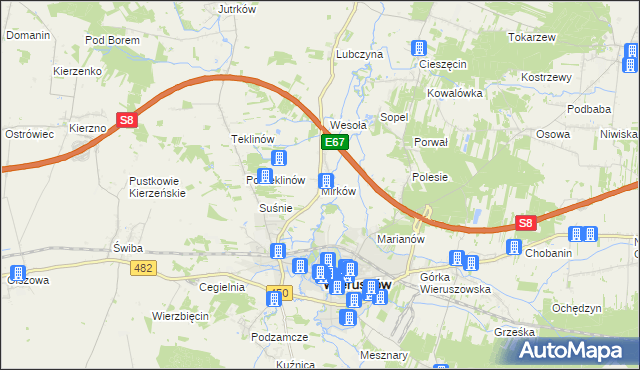 mapa Mirków gmina Wieruszów, Mirków gmina Wieruszów na mapie Targeo