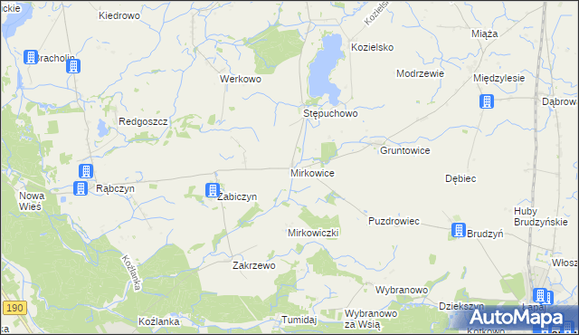mapa Mirkowice gmina Mieścisko, Mirkowice gmina Mieścisko na mapie Targeo