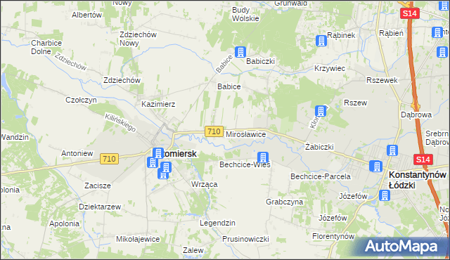 mapa Mirosławice gmina Lutomiersk, Mirosławice gmina Lutomiersk na mapie Targeo
