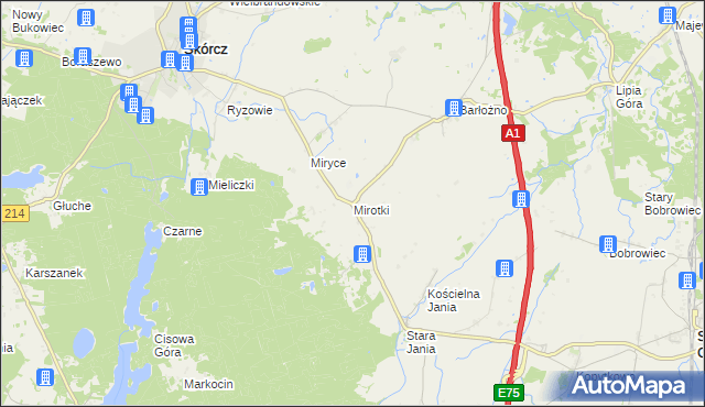 mapa Mirotki gmina Skórcz, Mirotki gmina Skórcz na mapie Targeo