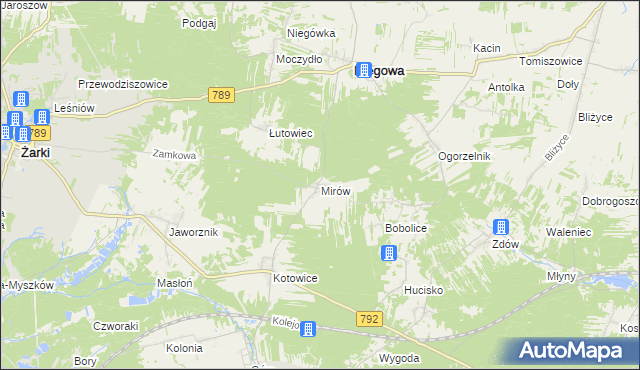 mapa Mirów gmina Niegowa, Mirów gmina Niegowa na mapie Targeo