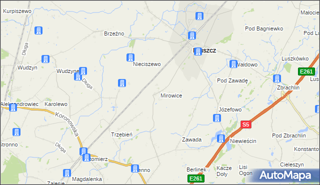 mapa Mirowice gmina Pruszcz, Mirowice gmina Pruszcz na mapie Targeo