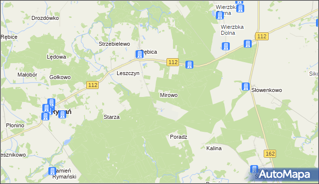 mapa Mirowo gmina Rymań, Mirowo gmina Rymań na mapie Targeo
