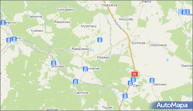 mapa Miszewo gmina Trzebielino, Miszewo gmina Trzebielino na mapie Targeo