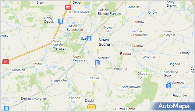 mapa Mizerka gmina Nowa Sucha, Mizerka gmina Nowa Sucha na mapie Targeo