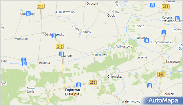 mapa Mleczkowo gmina Dąbrowa Biskupia, Mleczkowo gmina Dąbrowa Biskupia na mapie Targeo