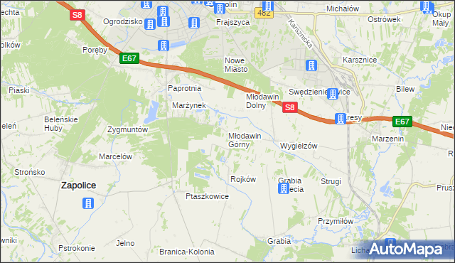 mapa Młodawin Górny, Młodawin Górny na mapie Targeo