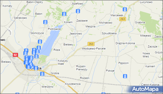 mapa Młodojewo-Parcele, Młodojewo-Parcele na mapie Targeo