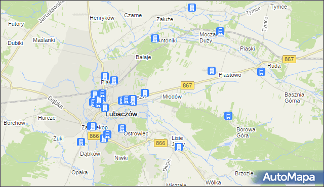 mapa Młodów gmina Lubaczów, Młodów gmina Lubaczów na mapie Targeo